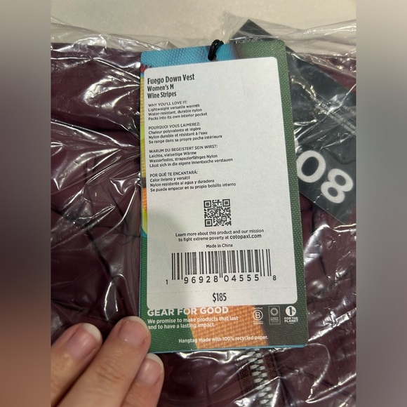 Cotopaxi Women’s Medium Fuego Down Insulated Puff Vest Maroon Wine Stripes NWT - Picture 5 of 14